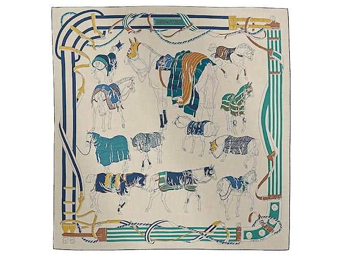 Hermès Sciarpa in cashmere e seta da uomo Ronds de Marche Bianco - vista 2