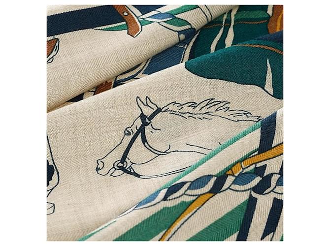 Hermès Sciarpa in cashmere e seta da uomo Ronds de Marche Bianco - vista 4