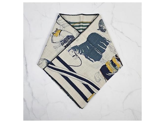Hermès Sciarpa in cashmere e seta da uomo Ronds de Marche Bianco - vista 5