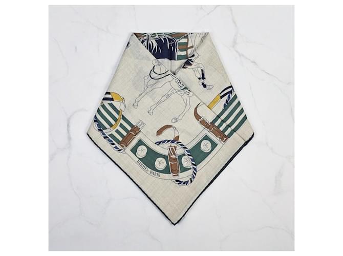 Hermès Sciarpa in cashmere e seta da uomo Ronds de Marche Bianco - vista 6