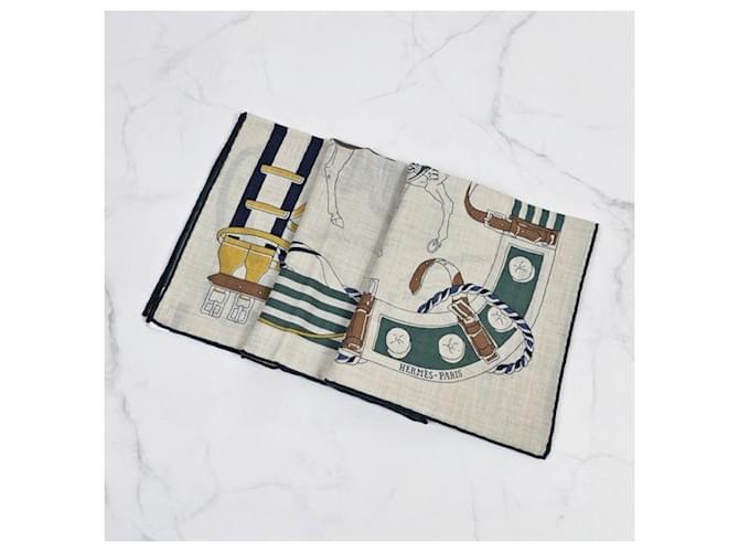 Hermès Sciarpa in cashmere e seta da uomo Ronds de Marche Bianco - vista 7