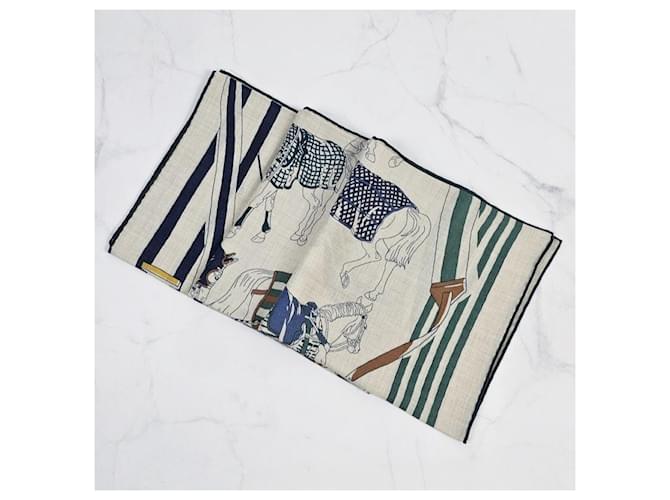 Hermès Sciarpa in cashmere e seta da uomo Ronds de Marche Bianco - vista 8