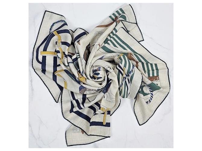 Hermès Sciarpa in cashmere e seta da uomo Ronds de Marche Bianco - vista 9