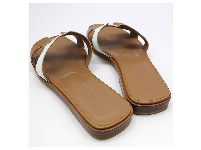 Sandali Oran Hermès in pelle marrone e bianca - vista 5