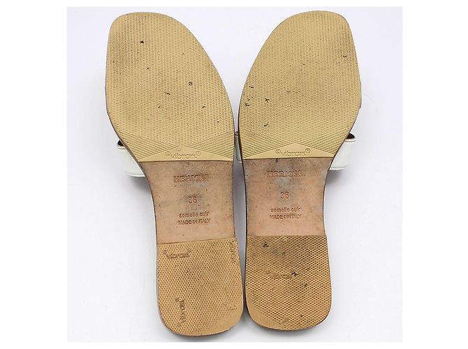 Sandali Oran Hermès in pelle marrone e bianca - vista 6