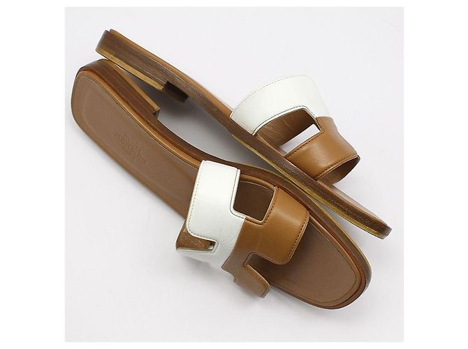 Sandali Oran Hermès in pelle marrone e bianca - vista 7