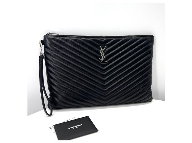 Saint Laurent Clutch trapuntata da donna nera Large Nero - vista 2