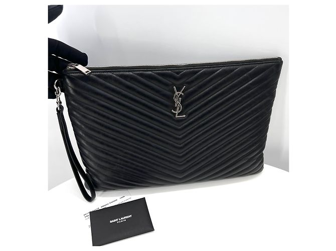 Saint Laurent Clutch trapuntata da donna nera Large Nero - vista 3