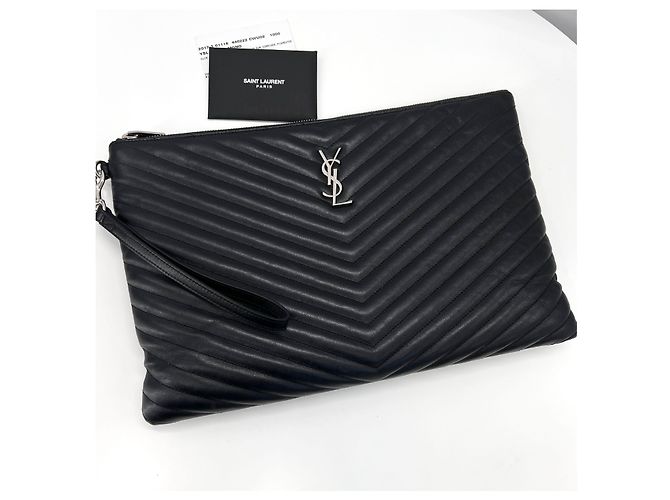 Saint Laurent Clutch trapuntata da donna nera Large Nero - vista 4