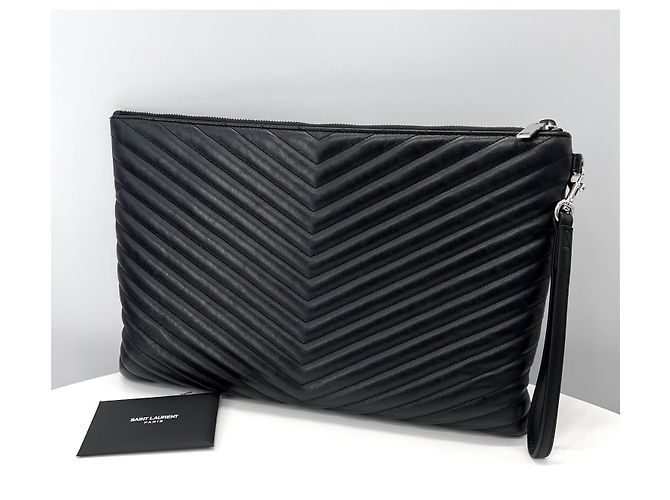 Saint Laurent Clutch trapuntata da donna nera Large Nero - vista 5