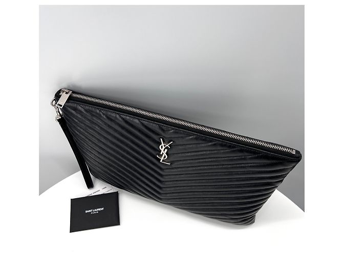 Saint Laurent Clutch trapuntata da donna nera Large Nero - vista 6