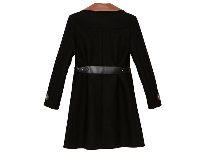 Louis Vuitton Black Wool Leather Insert A-Line Coat - view 2