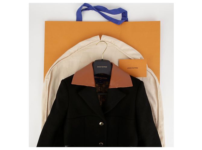Louis Vuitton Black Wool Leather Insert A-Line Coat - view 3