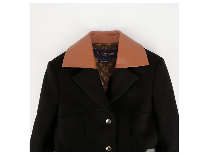 Louis Vuitton Black Wool Leather Insert A-Line Coat - view 4