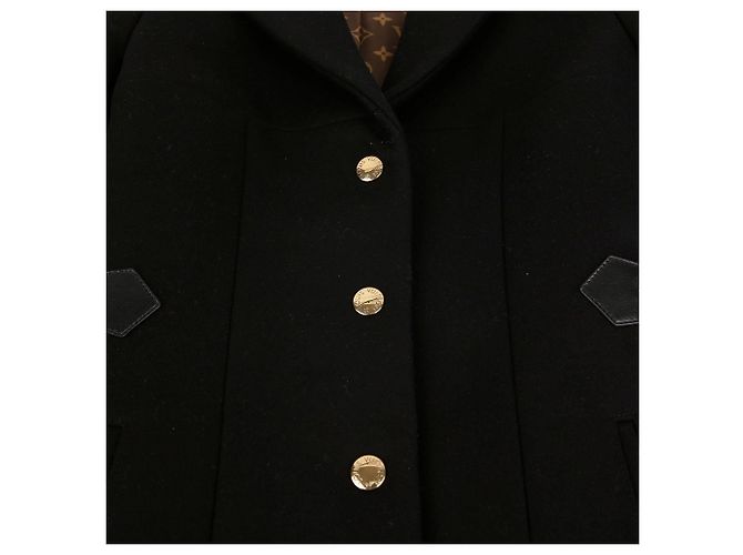 Louis Vuitton Black Wool Leather Insert A-Line Coat - view 5