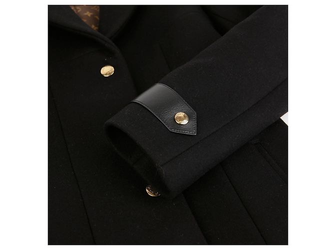 Louis Vuitton Black Wool Leather Insert A-Line Coat - view 6