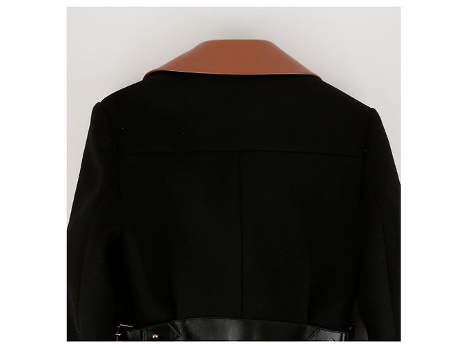 Louis Vuitton Black Wool Leather Insert A-Line Coat - view 8