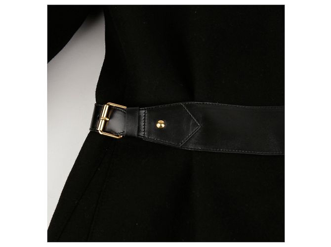 Louis Vuitton Black Wool Leather Insert A-Line Coat - view 9