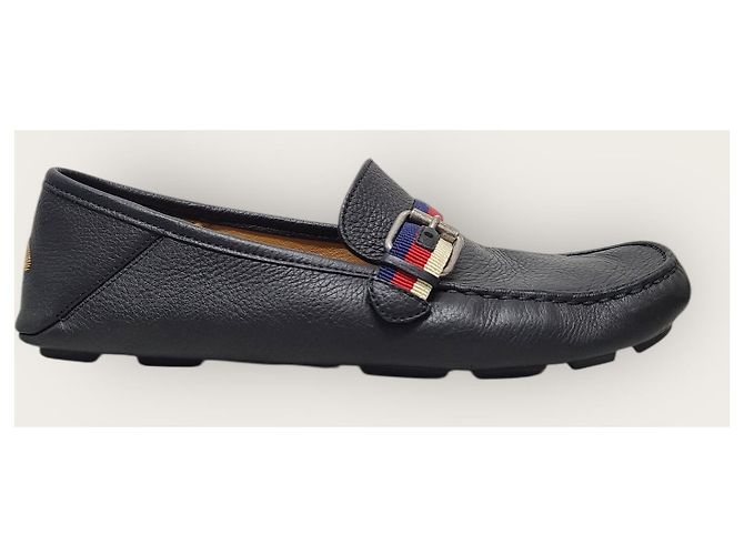 Gucci Mocassino da guida Black Silver Web Bee Tab Nero - vista 2