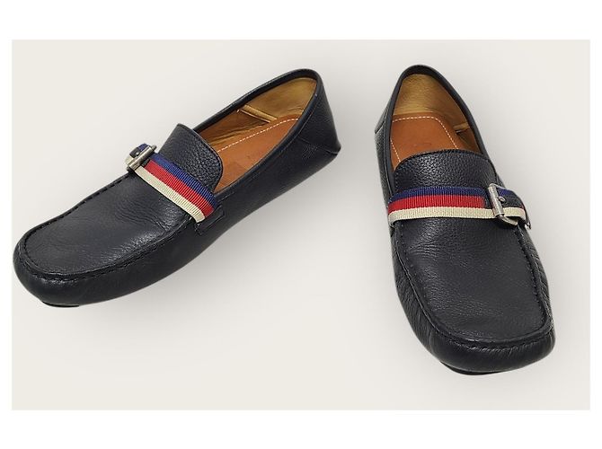 Gucci Mocassino da guida Black Silver Web Bee Tab Nero - vista 3