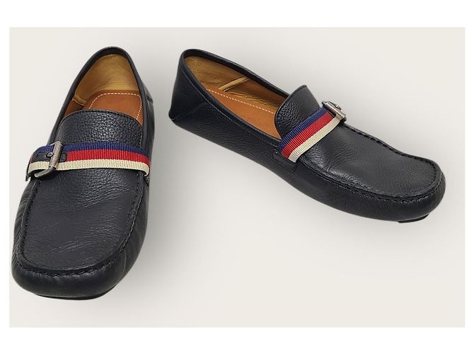 Gucci Mocassino da guida Black Silver Web Bee Tab Nero - vista 4