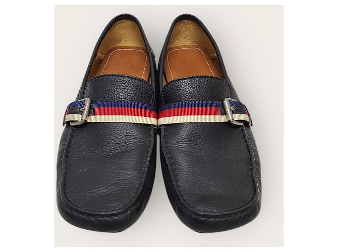 Gucci Mocassino da guida Black Silver Web Bee Tab Nero - vista 6