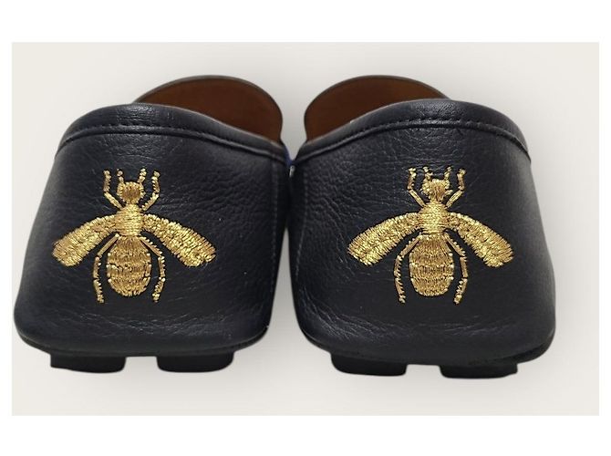 Gucci Mocassino da guida Black Silver Web Bee Tab Nero - vista 7