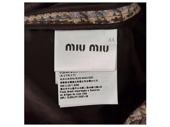 Miu Miu Luxury Biarr Damen Wollmantel mit Karomuster, einreihig und Brustlogo - Ansicht 10