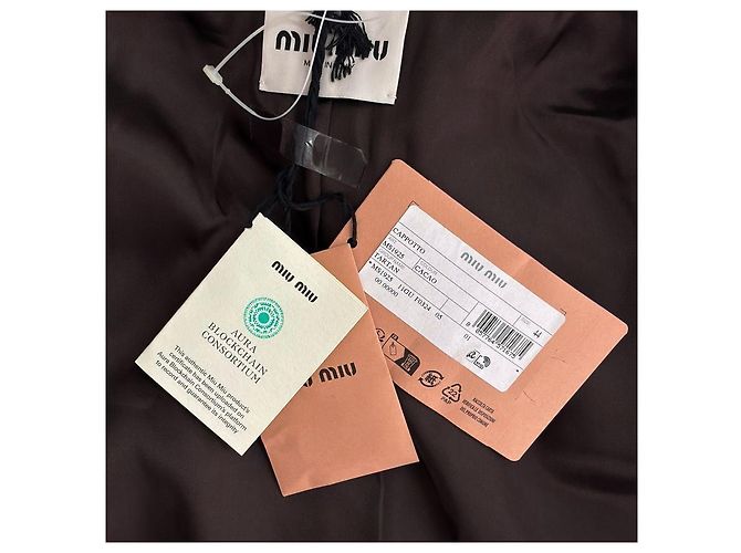 Miu Miu Luxury Biarr Damen Wollmantel mit Karomuster, einreihig und Brustlogo - Ansicht 14