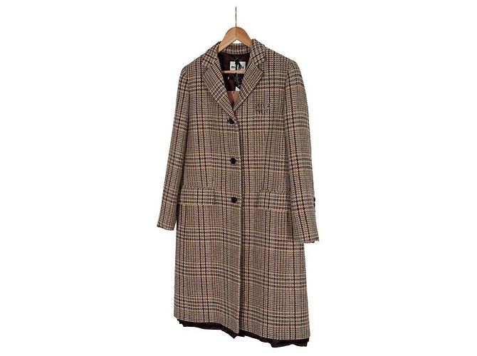 Miu Miu Luxury Biarr Damen Wollmantel mit Karomuster, einreihig und Brustlogo - Ansicht 2