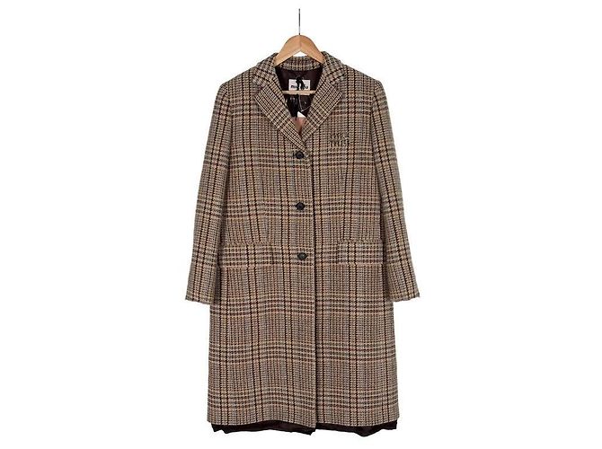Miu Miu Luxury Biarr Damen Wollmantel mit Karomuster, einreihig und Brustlogo - Ansicht 3