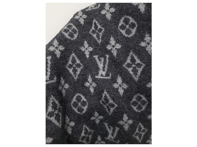 Louis Vuitton Monogramm Cardigan aus gemischtem grauem Kaschmir Braun - Ansicht 3