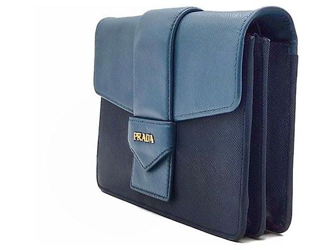 Prada Saffiano Bicolor Flap Crossbody Bag Blau - Ansicht 2