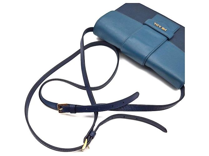 Prada Saffiano Bicolor Flap Crossbody Bag Blau - Ansicht 5