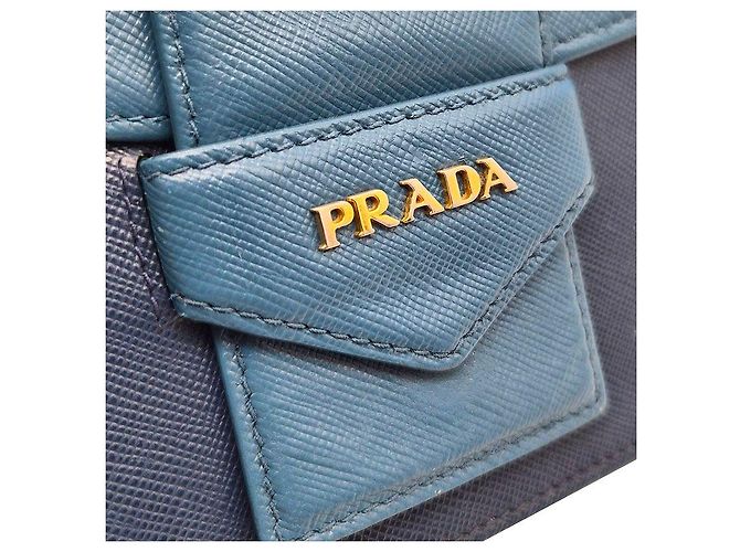 Prada Saffiano Bicolor Flap Crossbody Bag Blau - Ansicht 8