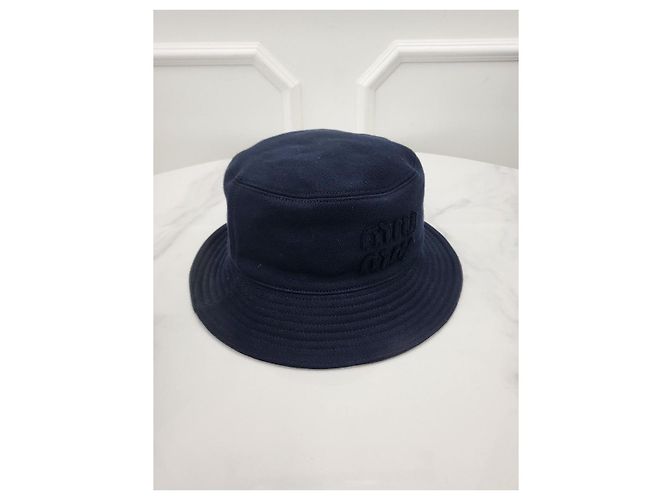 Miu Miu Logo Cotton Bucket Hat Navy Blue - view 2