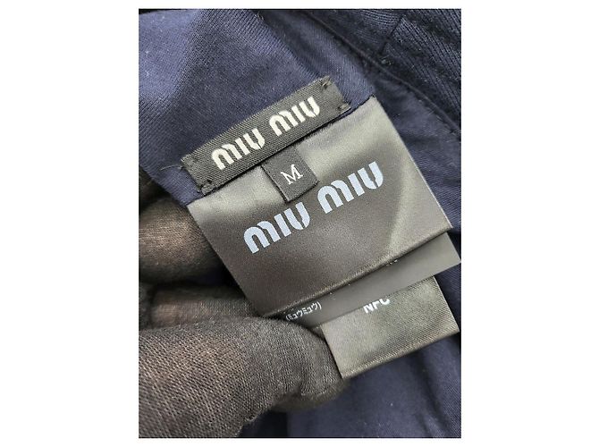 Miu Miu Logo Cotton Bucket Hat Navy Blue - view 3