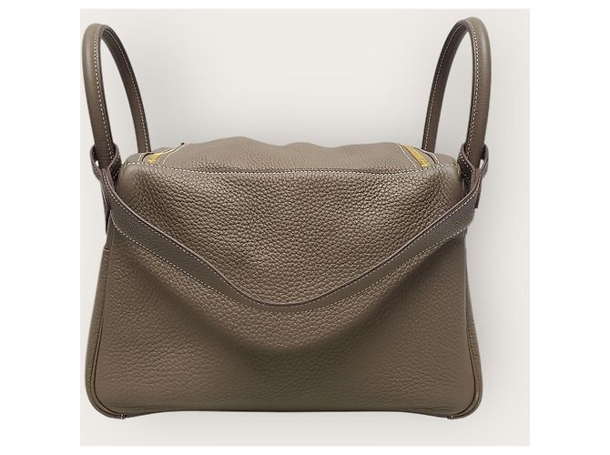 Hermès Borsa a tracolla Lindy Etoupe Gold stamp Marrone - vista 7