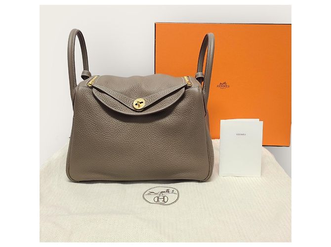 Hermès Borsa a tracolla Lindy Etoupe Gold stamp Marrone - vista 9