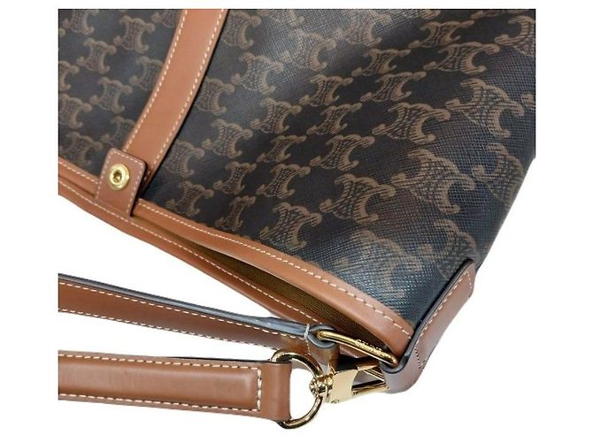 Céline Bolso Bucket Medio en Lona Triomphe y Piel de Vitela Marrón, Bolso de Hombro Castaño - vista 3