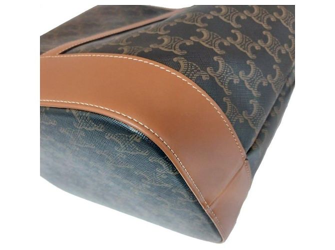 Céline Bolso Bucket Medio en Lona Triomphe y Piel de Vitela Marrón, Bolso de Hombro Castaño - vista 4