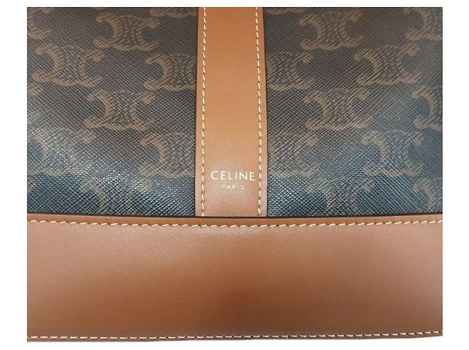 Céline Bolso Bucket Medio en Lona Triomphe y Piel de Vitela Marrón, Bolso de Hombro Castaño - vista 6