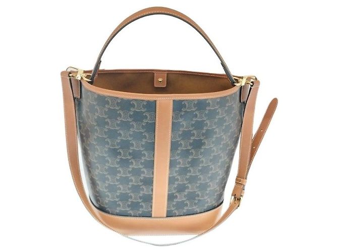 Céline Bolso Bucket Medio en Lona Triomphe y Piel de Vitela Marrón, Bolso de Hombro Castaño - vista 8