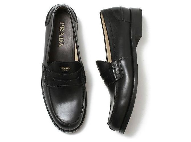 Prada Mocasín de piel con logotipo de letras - vista 4