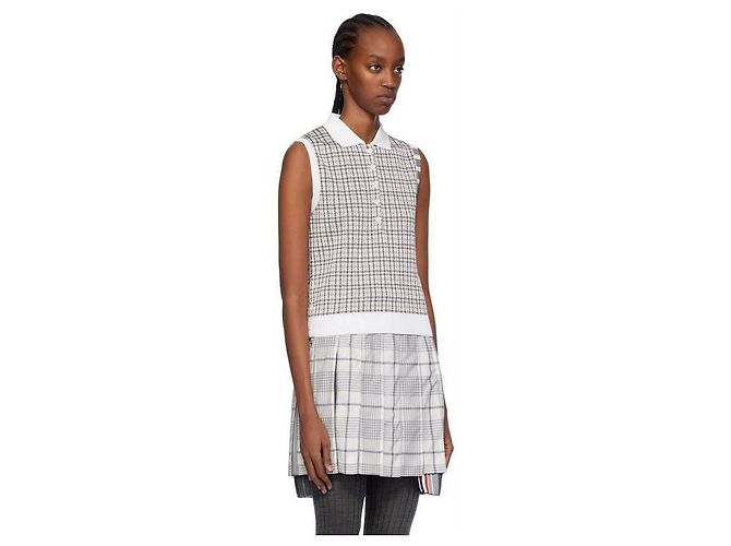 Thom Browne Polo sin mangas de seda y algodón Check - vista 6