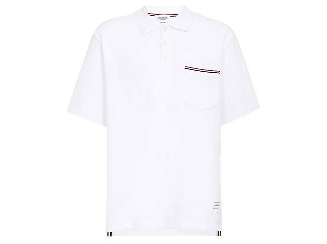 Thom Browne Camiseta de manga corta en piqué de algodón interlock con bolsillo - vista 4