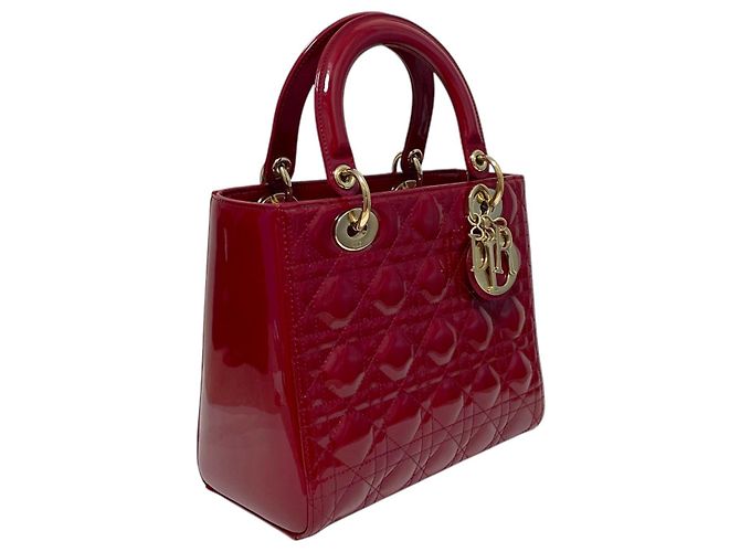 Dior Borsa Tote Media e Borsa a Spalla in Vernice Rosso Ciliegia - vista 2