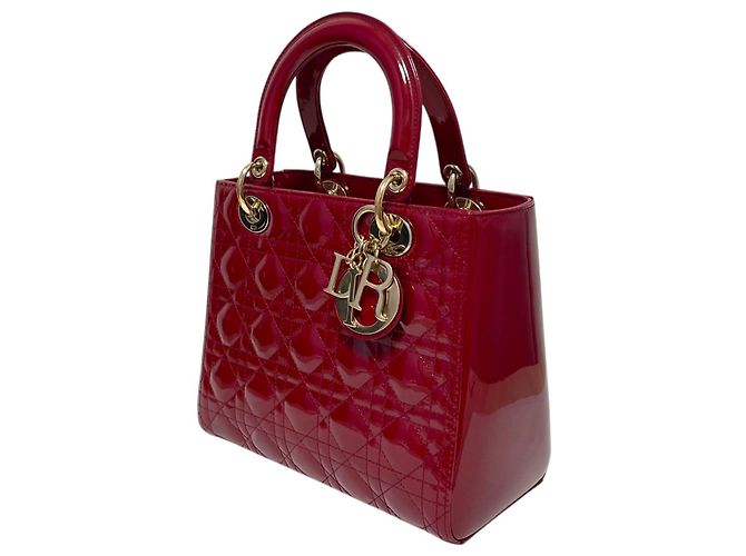 Dior Borsa Tote Media e Borsa a Spalla in Vernice Rosso Ciliegia - vista 3