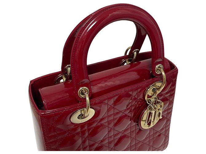 Dior Borsa Tote Media e Borsa a Spalla in Vernice Rosso Ciliegia - vista 6