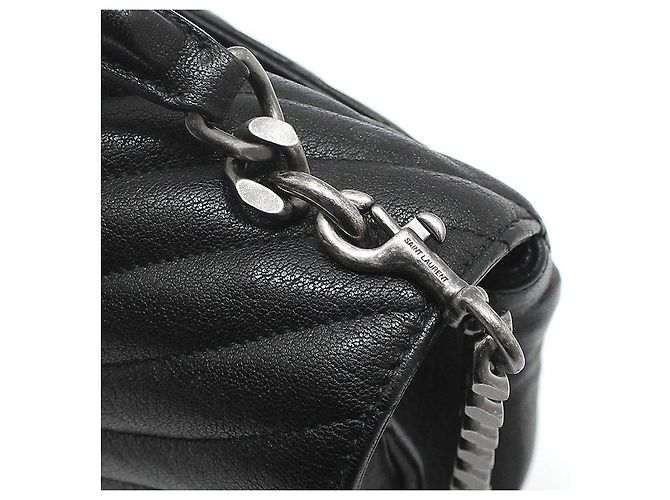 Saint Laurent Borsa a Spalla Medium Black Monogram Matelassé Silver College Nero - vista 11
